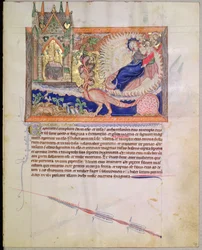 Gott rettet das männliche Kind vor dem roten Drachen, aus der Gulbenkian-Apokalypse, ca. 1265-70